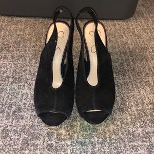Jessica Simpson Black Asilla Peep Toe Sling Back Heels size 8